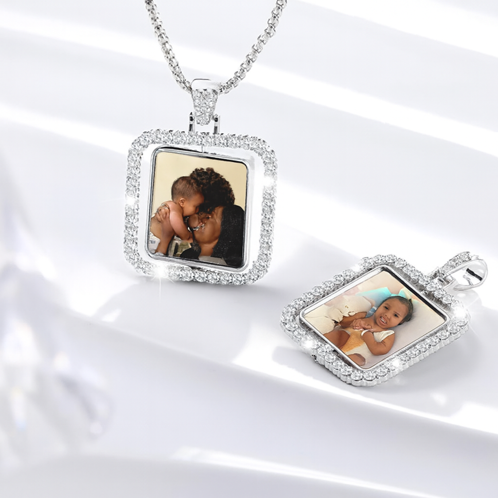 Custom Square Double Sided Photo Pendant – Personalized Double-Sided Necklace Gift