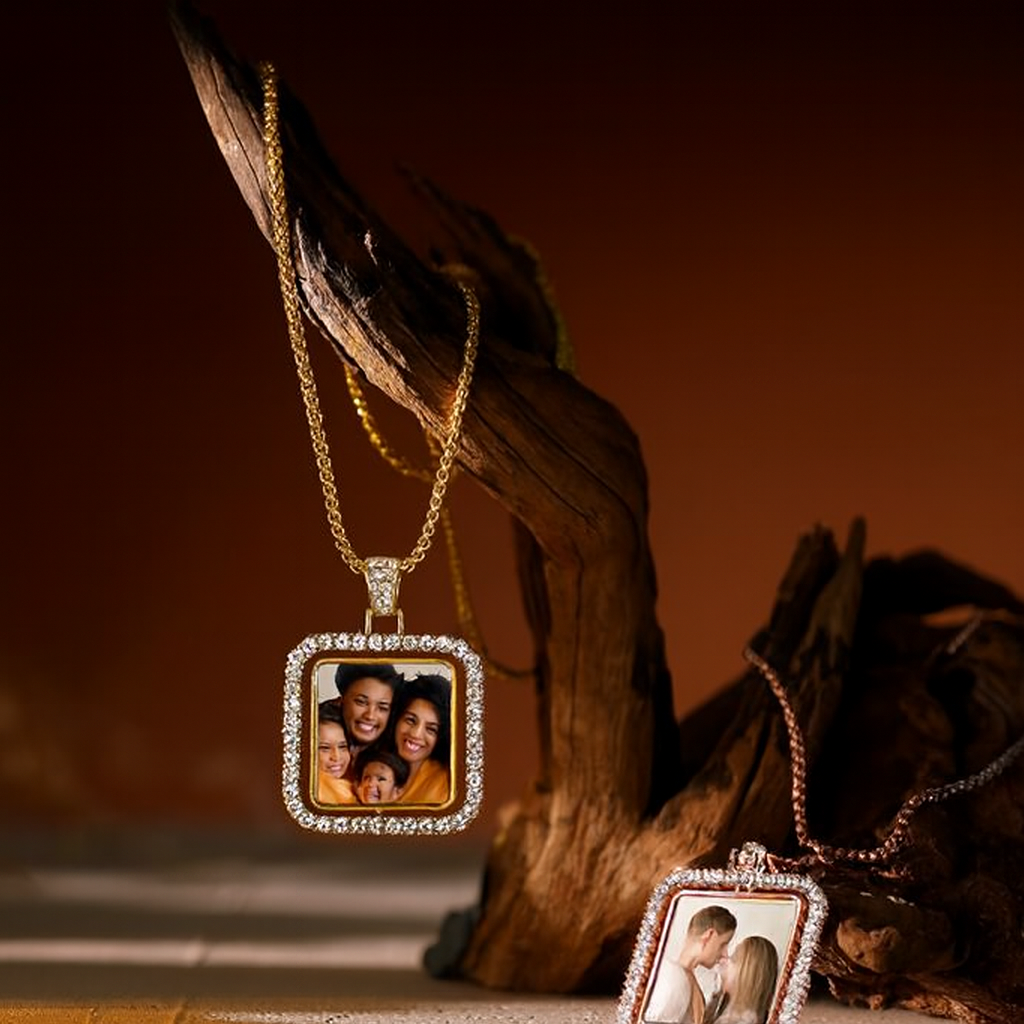 Custom Square Double Sided Photo Pendant – Personalized Double-Sided Necklace Gift
